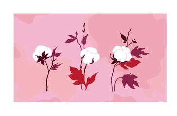 Hand drawn cotton branch herb for wedding design. Botanical vector illustration. 