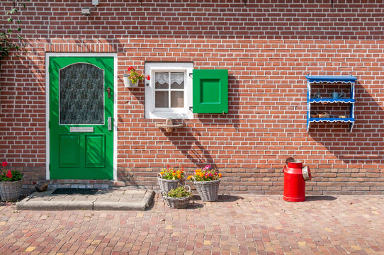 green door and windows