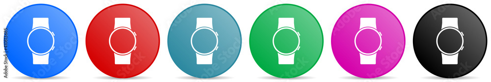 Poster Smartwatch, smart watch vector icons, set of circle gradient buttons in 6 colors options for webdesign and mobile applications