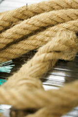 Detail of a cord made of natural hemp.
