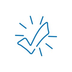 Check mark in the rays. Implementation and progress. Vector linear icon isolated on white background.