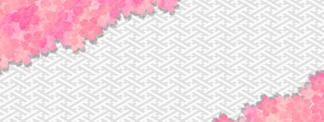 銀色の紗綾形模様と桜の花の背景イラスト no.02