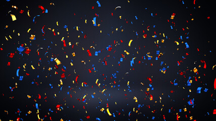 Multicolor Confetti glittering 3d gold, blue, red. 3d render