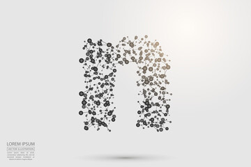 English letters abstract font consists 3d of triangles, lines, dots and connections. Vector illustration EPS 10.