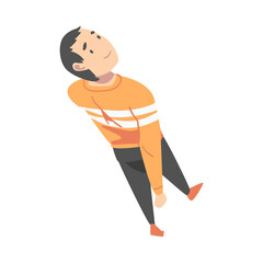 Going and Walking Man Character Looking Up Top View Vector Illustration