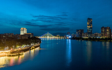 Fototapeta na wymiar Night view of Hesheng Bridge and Huizhou Bridge in Huizhou City, Guangdong Province, China