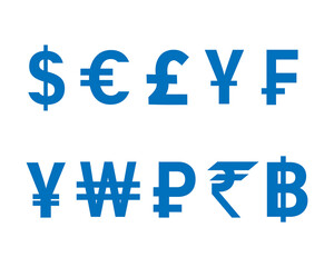 Currency icon set design blue illustration