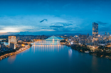 Fototapeta premium Night view of Hesheng Bridge and Huizhou Bridge in Huizhou City, Guangdong Province, China