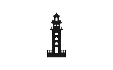 Lighthouse Searchlight Beacon Tower Island Beach Coast Simple Line Art logo Template