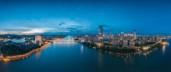 Fototapeta premium Night view of Hesheng Bridge and Huizhou Bridge in Huizhou City, Guangdong Province, China