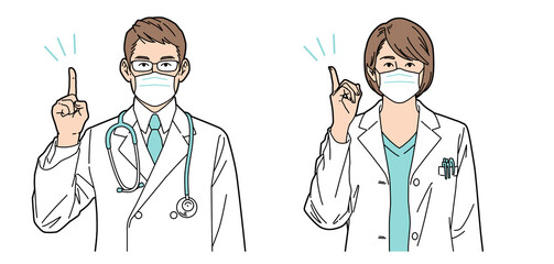 人物イラスト 医師 男女 正体 マスク着用