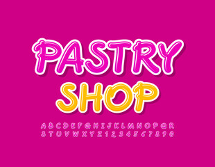 Vector artistic sign Pastry Shop. Bright pink Font. Set of Handwritten Alphabet Letters and Numbers