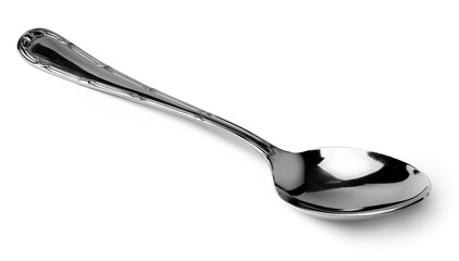 Silver spoon isolated on white background close up