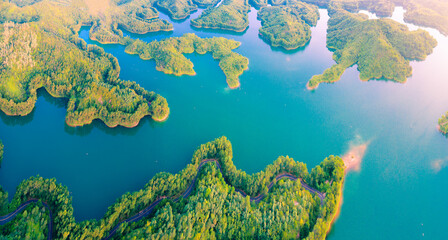 Aerial view of Honghua Lake scenic spot in Huizhou City, Guangdong Province, China