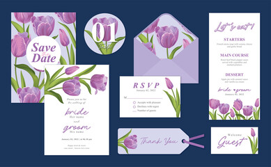 Tulip flower background template. Vector set of floral element for wedding invitations, greeting card, envelope, voucher, brochures and banners design.