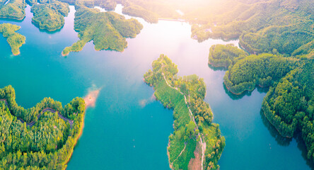 Aerial view of Honghua Lake scenic spot in Huizhou City, Guangdong Province, China