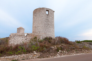 Old ruined stone windmill. Bonifacio, Corsica