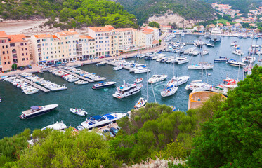 Fototapeta na wymiar Bonifacio, Corsica. Aerial port view with yachts