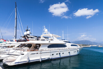 Luxury yachts are moored in marina of Ajaccio