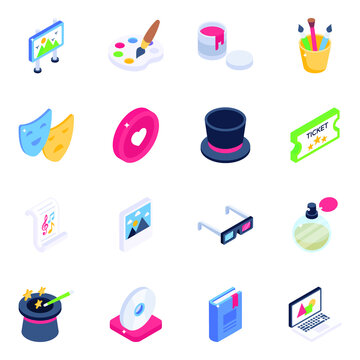 
Pack of Painting Tools Isometric Icons 
