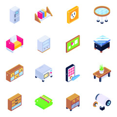 
Pack of Interior and Furniture Isometric Icons 
