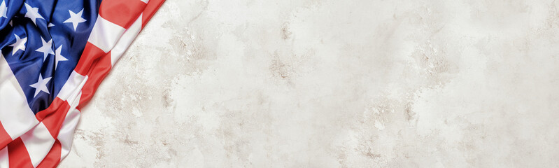 USA flag on light background with space for text