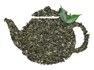 Heap of dry black tea leaves on white background, top view