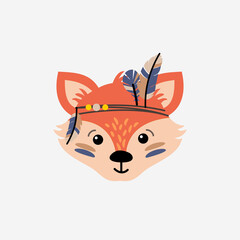 Cute animal illustration tribal, boho style - indian fox vector
