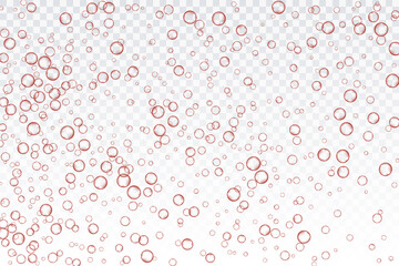 Red air bubbles, oxygen, champagne crystal clear, isolated on a transparent background of modern design. Vector illustration of EPS 10.