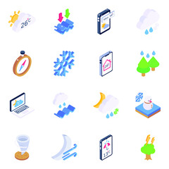
Pack of Rain and Forecast Isometric Icons 
