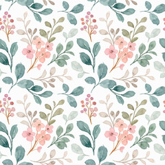 Seamless pattern of green and gray leaves with watercolor