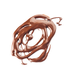 Sweet melted chocolate on white background