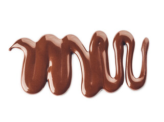 Sweet melted chocolate on white background