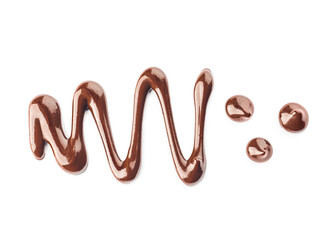Sweet melted chocolate on white background