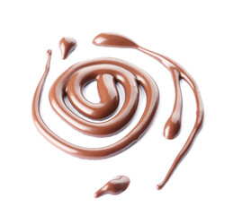 Swirl of melted chocolate on white background