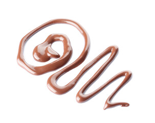 Swirl of melted chocolate on white background