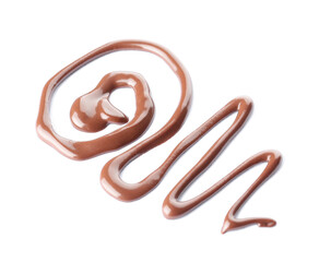Naklejka premium Swirl of melted chocolate on white background