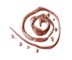 Swirl of melted chocolate on white background