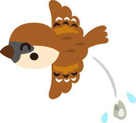 フンを落とすスズメ