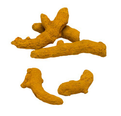 Natural organic dry turmeric sticks isolated on white background