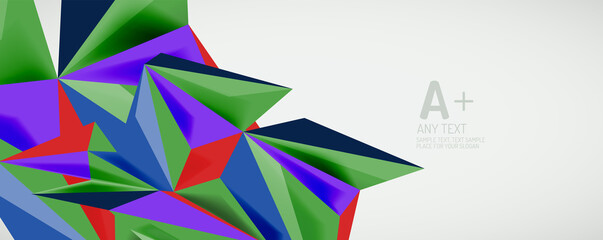 Vector triangle geometric backgrounds. Low poly 3d shape on light backdrop. Vector illustration for covers, banners, flyers and posters and other designs