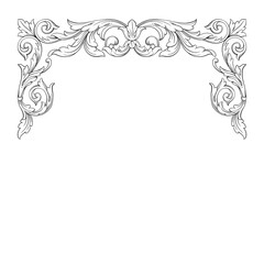 Vintage Baroque Victorian frame border floral ornament leaf scroll engraved retro flower pattern decorative design tattoo black and white Japanese filigree calligraphic vector heraldic swirl