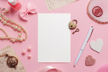 Love Greeting Card on Pink Background Mockup Blank