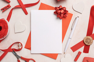 Portrait Greeting Card and Red Envelope Mockup Blank