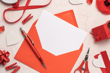 Red Envelope with White Card Mockup Blank