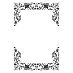 Vintage Baroque Victorian frame border floral ornament leaf scroll engraved retro flower pattern decorative design tattoo black and white Japanese filigree calligraphic vector heraldic swirl