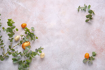 Composition with beautiful Easter eggs on light background