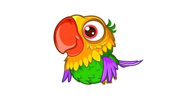 Cartoon cute colorful parrot flying.
