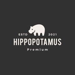 hippopotamus hipster vintage logo vector icon illustration
