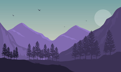 Beautiful scenery mountains in the morning. Vector illustration